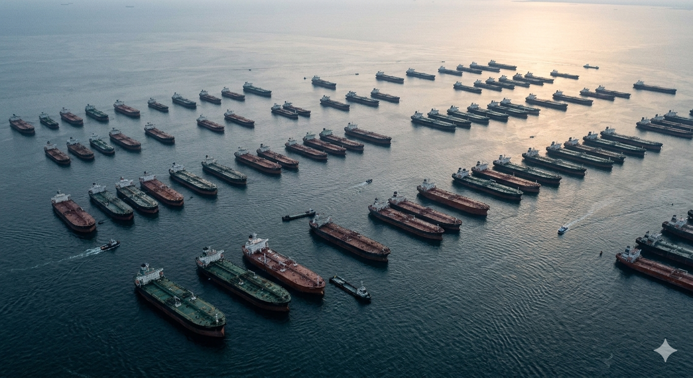 Supertankers assembled in the Gulf of Mexico